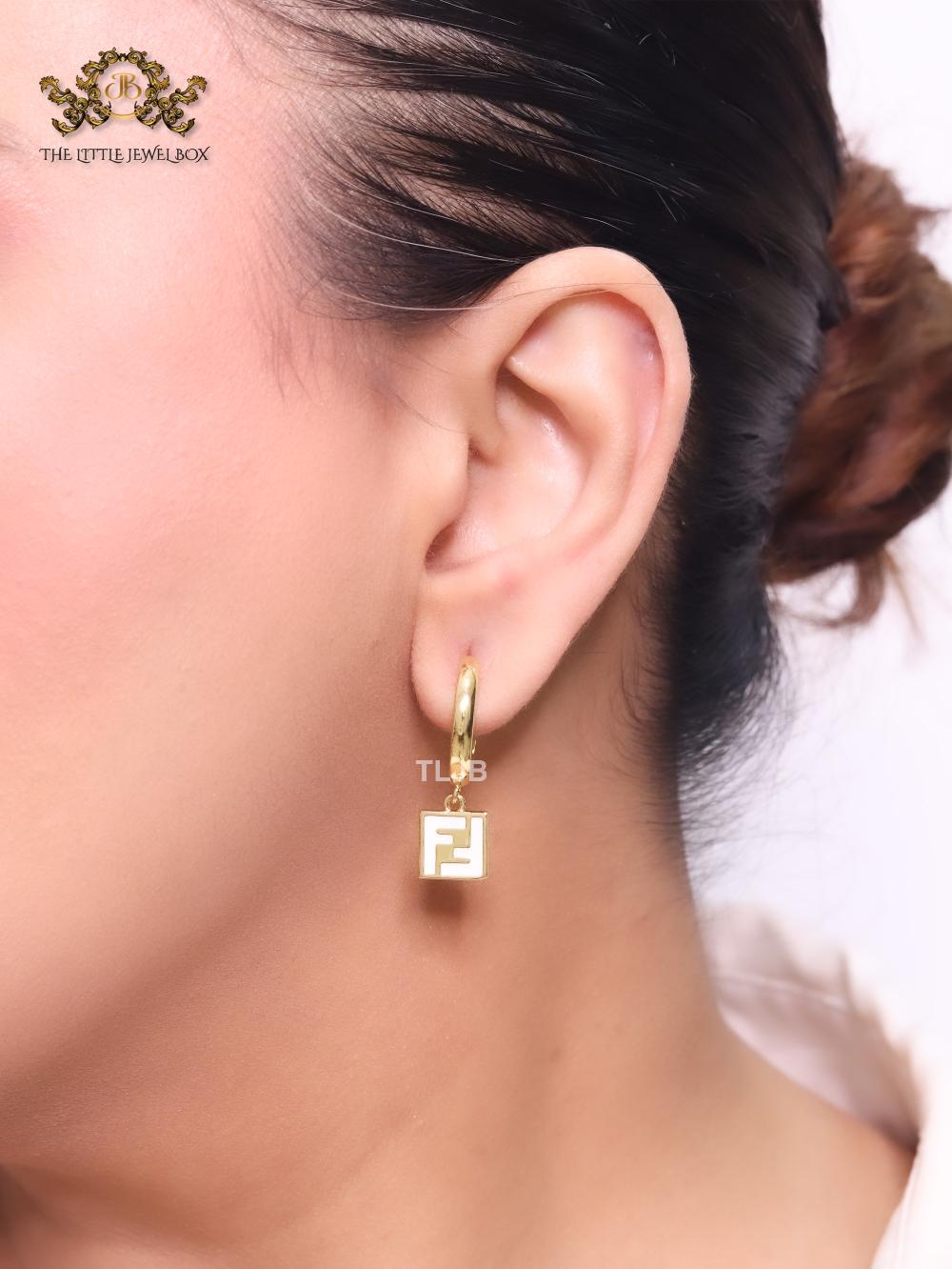 Double F white enamel and gold hoops
