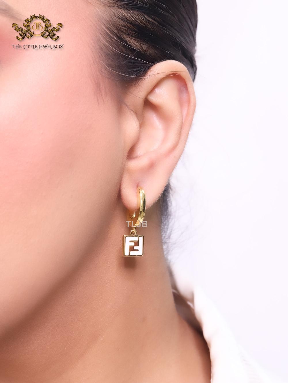 Double F white enamel and gold hoops