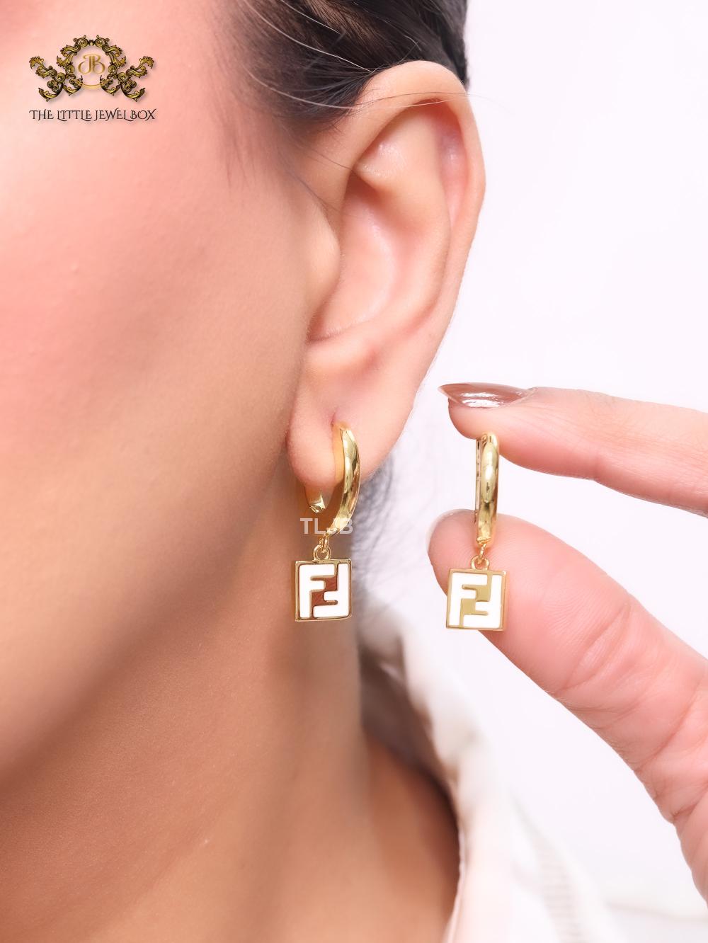 Double F white enamel and gold hoops