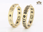 Alphabet C and D embossed on gold hoops
