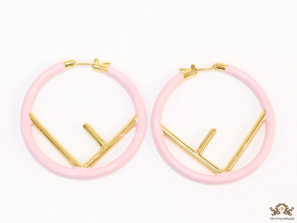 51mm light pink hoop earrings with golden alphabet