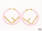 51mm light pink hoop earrings with golden alphabet
