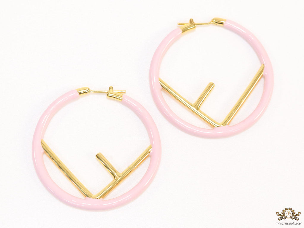 51mm light pink hoop earrings with golden alphabet