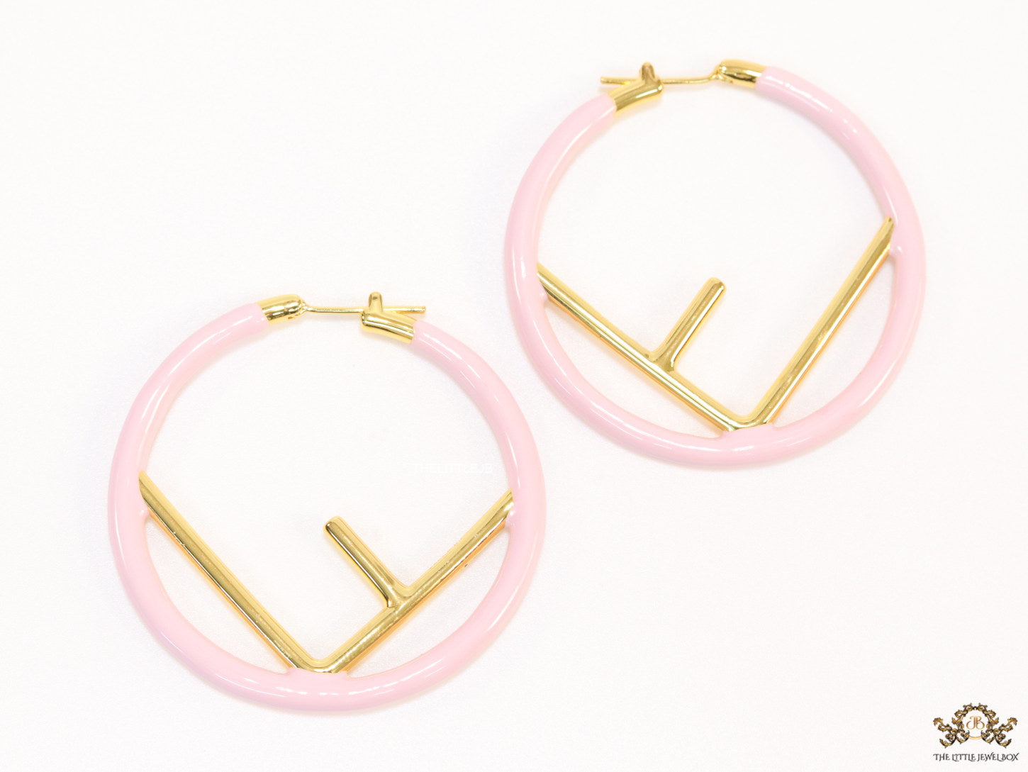 51mm light pink hoop earrings with golden alphabet
