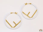 51mm white hoop earrings with golden alphabet