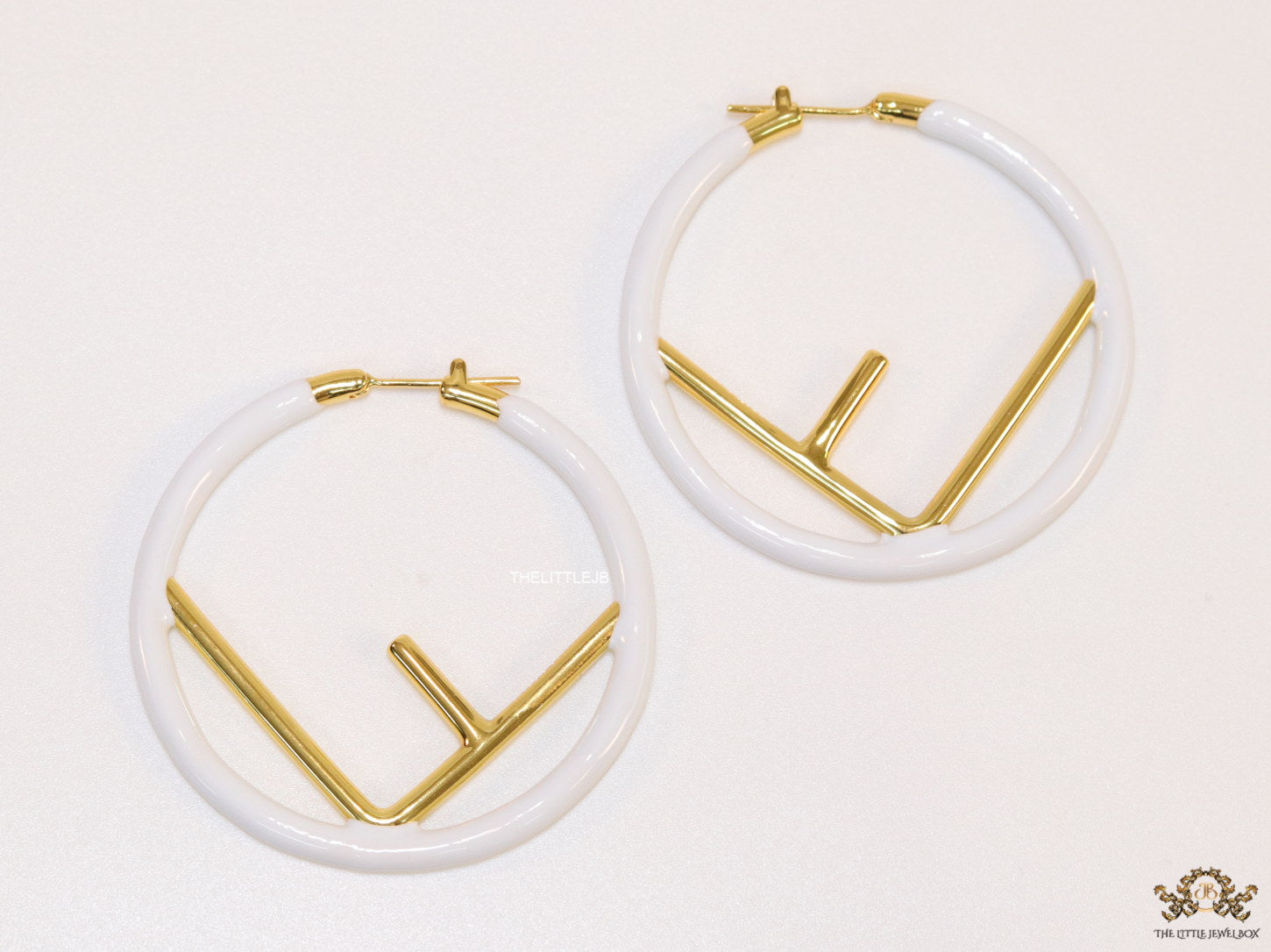 51mm white hoop earrings with golden alphabet