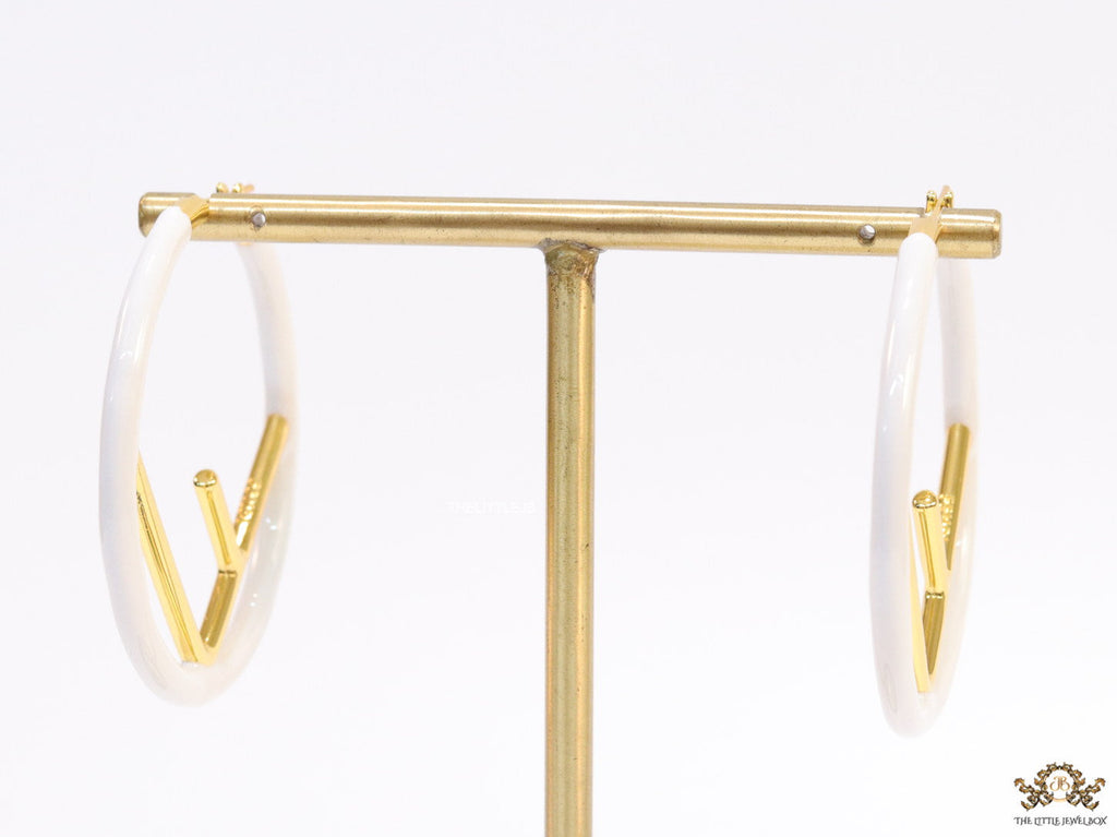 51mm white hoop earrings with golden alphabet