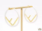 51mm white hoop earrings with golden alphabet