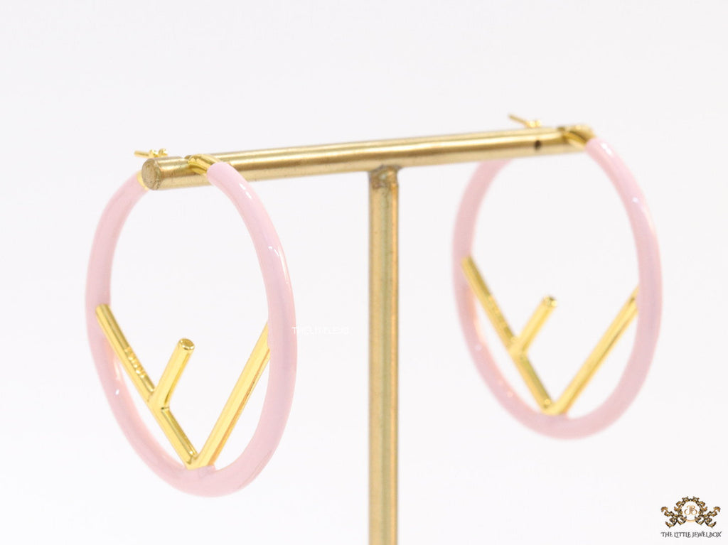 51mm light pink hoop earrings with golden alphabet