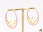 51mm light pink hoop earrings with golden alphabet