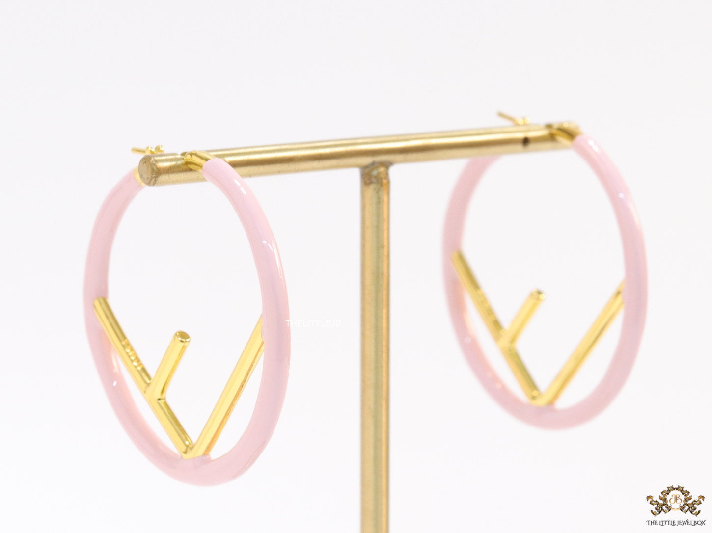 51mm light pink hoop earrings with golden alphabet