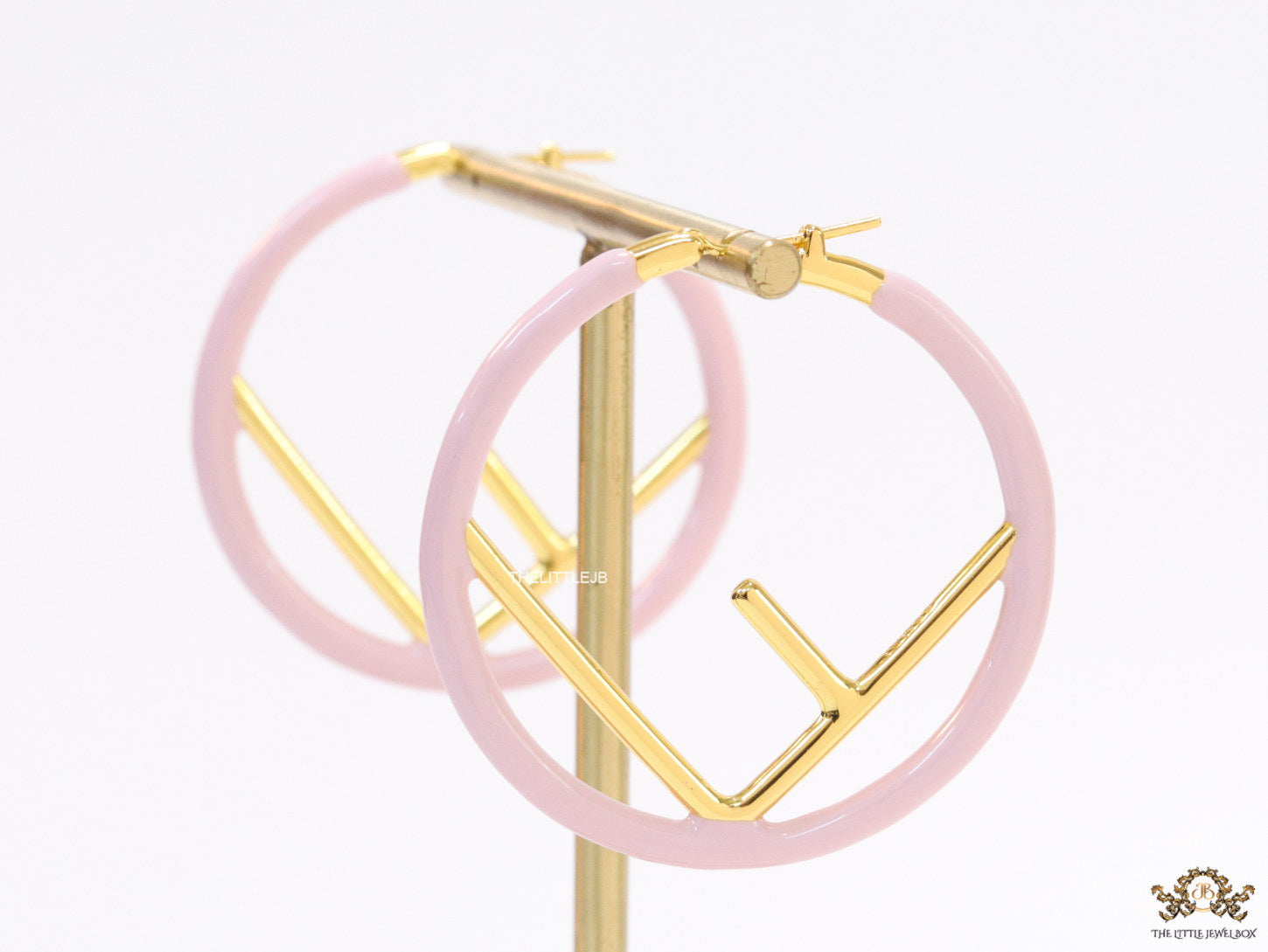 51mm light pink hoop earrings with golden alphabet