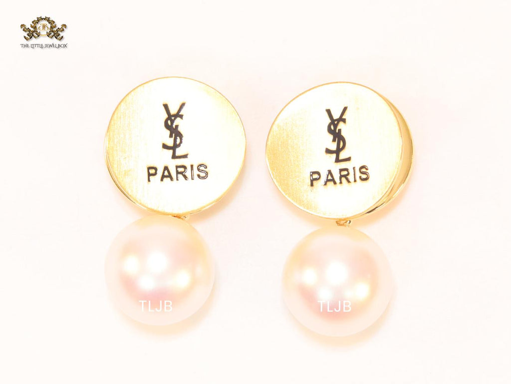 Alphabet Y & L matte gold and pearl studs