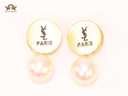 Alphabet Y & L matte gold and pearl studs