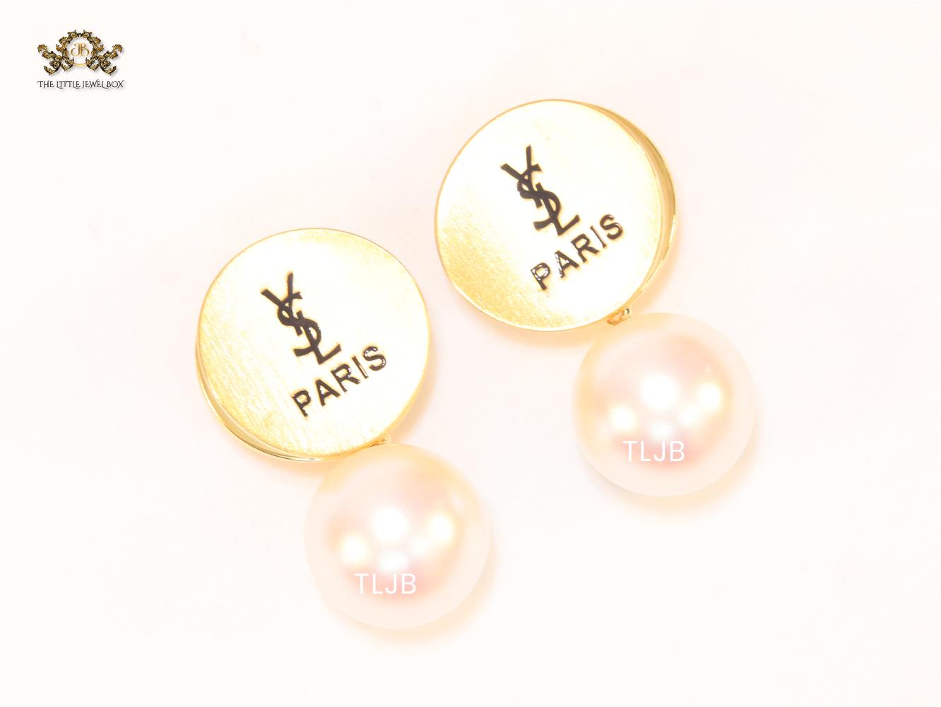 Alphabet Y & L matte gold and pearl studs