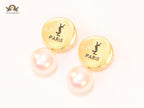 Alphabet Y & L matte gold and pearl studs