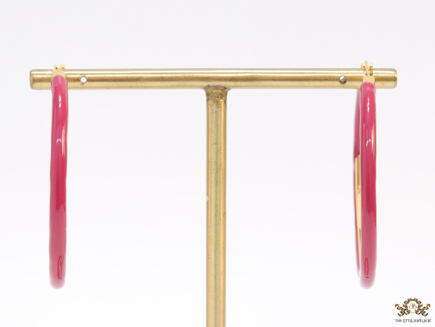 51mm magenta hoop earrings with golden alphabet