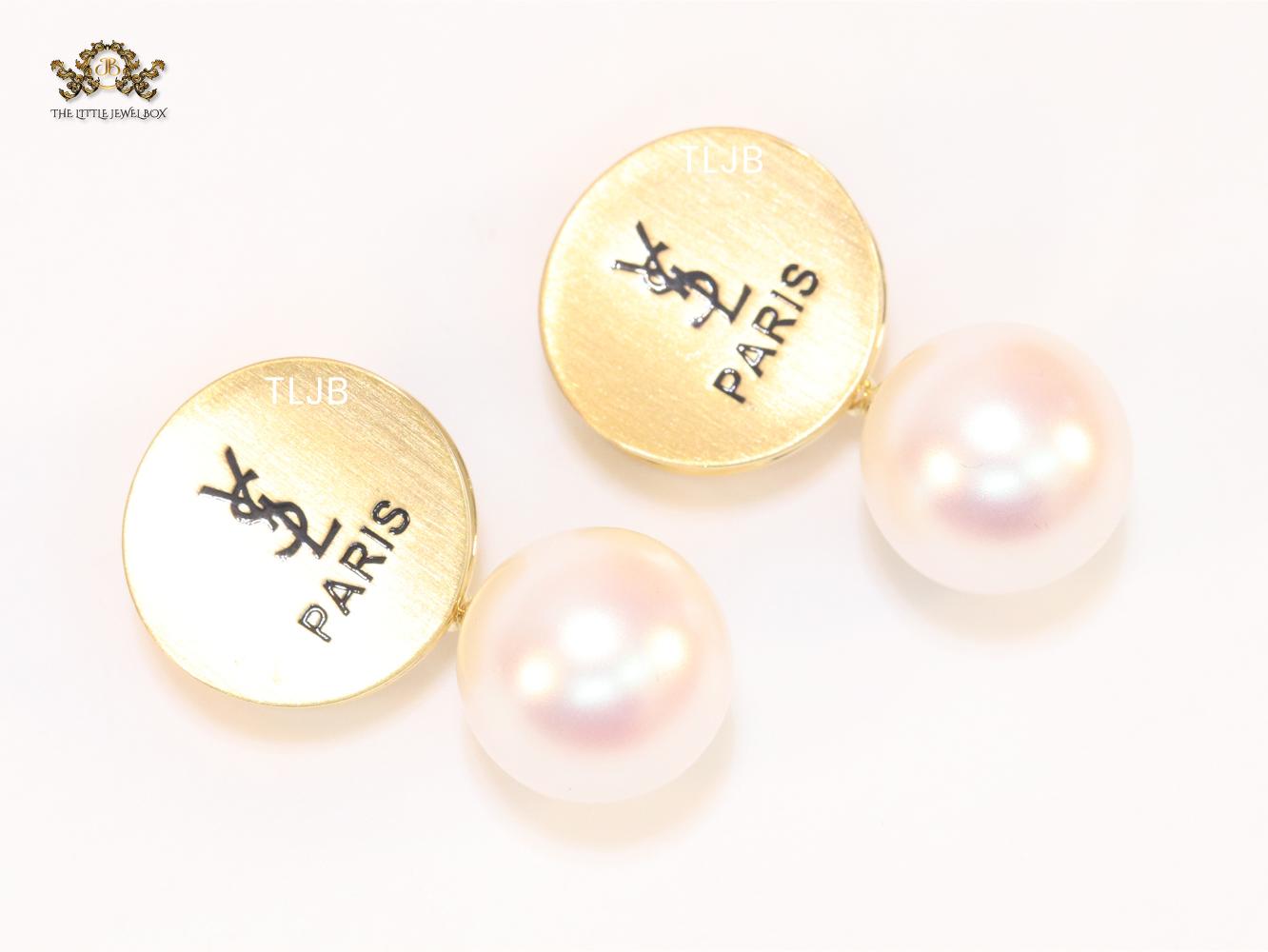 Alphabet Y & L matte gold and pearl studs