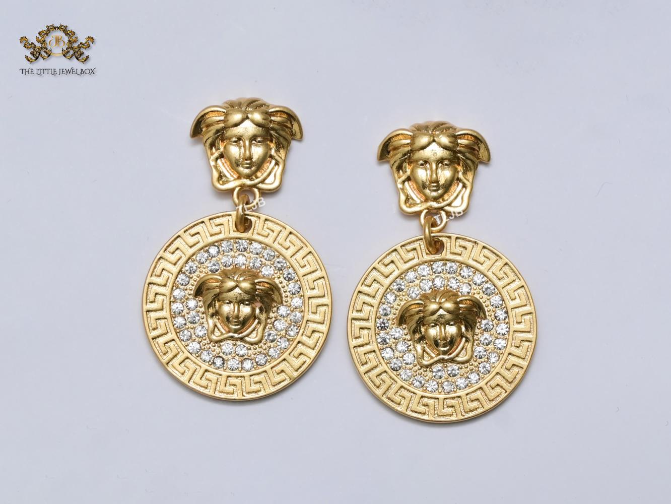Gold & medusa round danglers