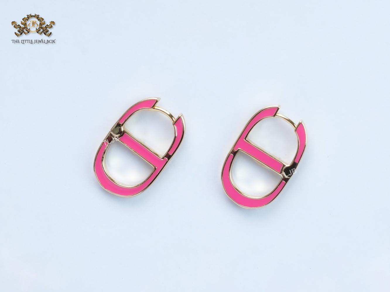 Alphabet CD pink enamel earrings