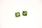 Double C Green Stone Square Studs in Matt Gold | Fashion Earrings
