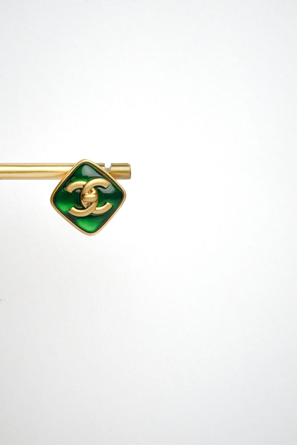 Double C Green Stone Square Studs in Matt Gold | Fashion Earrings