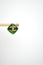 Double C Green Stone Square Studs in Matt Gold | Fashion Earrings