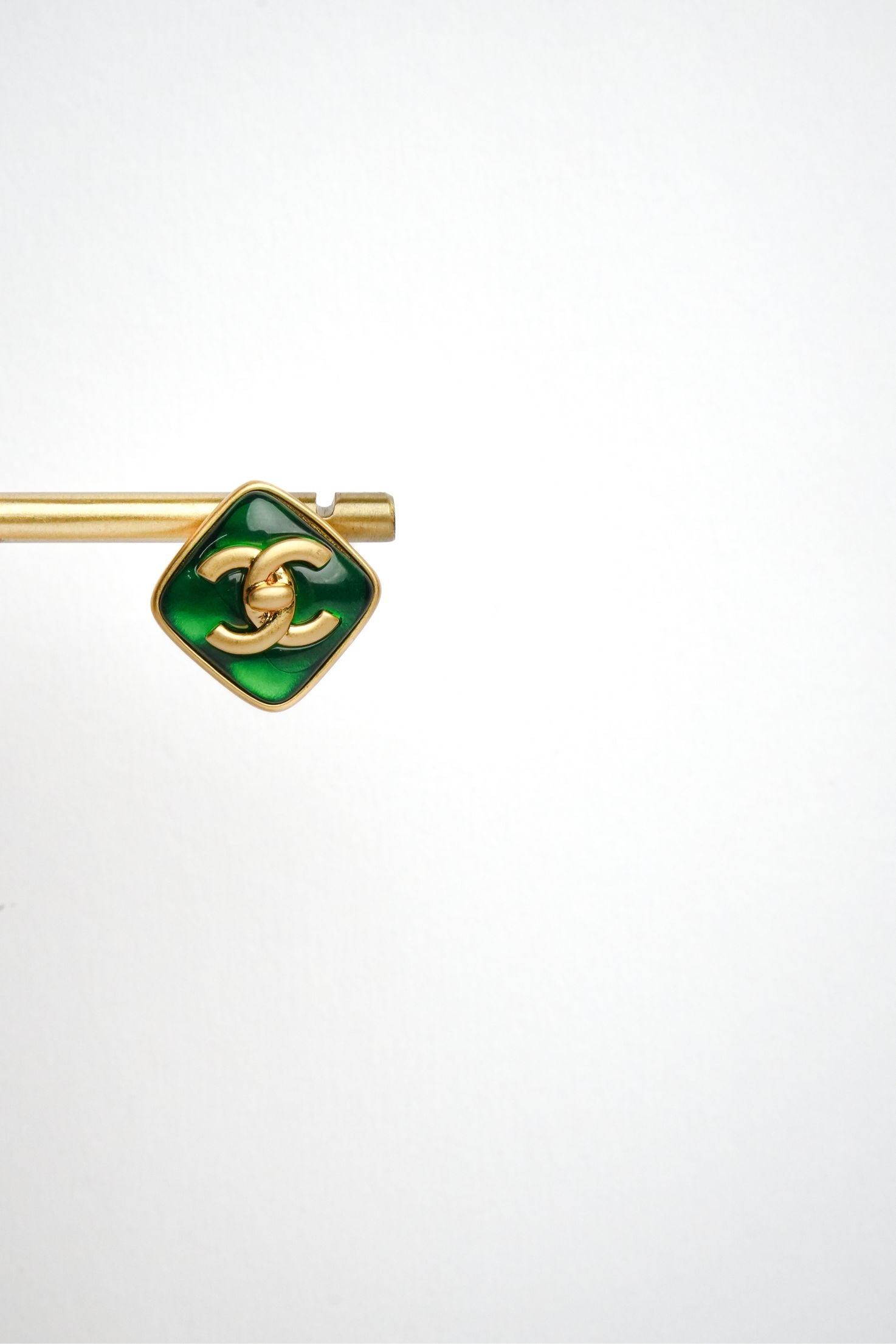 Double C Green Stone Square Studs in Matt Gold | Fashion Earrings