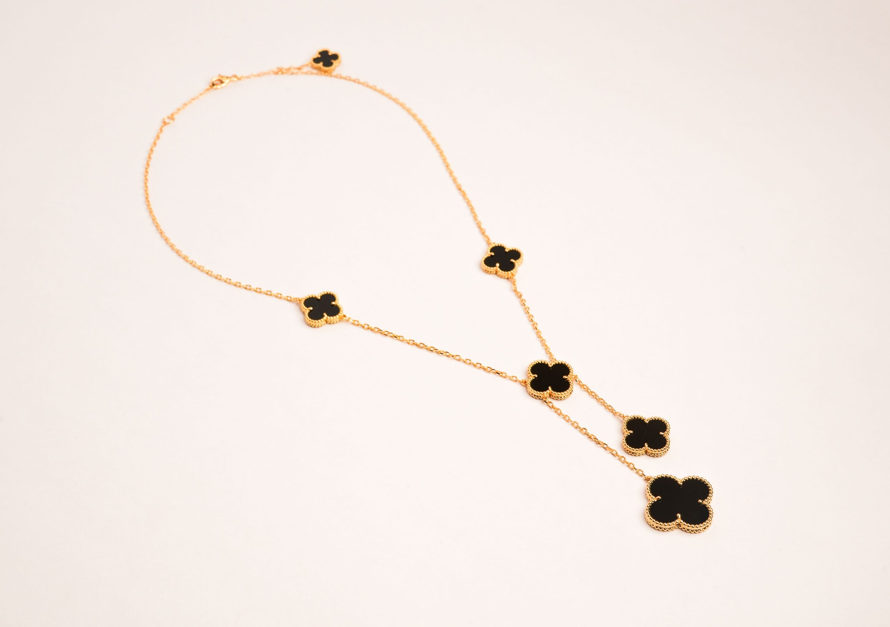 Alphabet VCA 5 Petal Gold Chain in Black | Designer Fashion Necklace