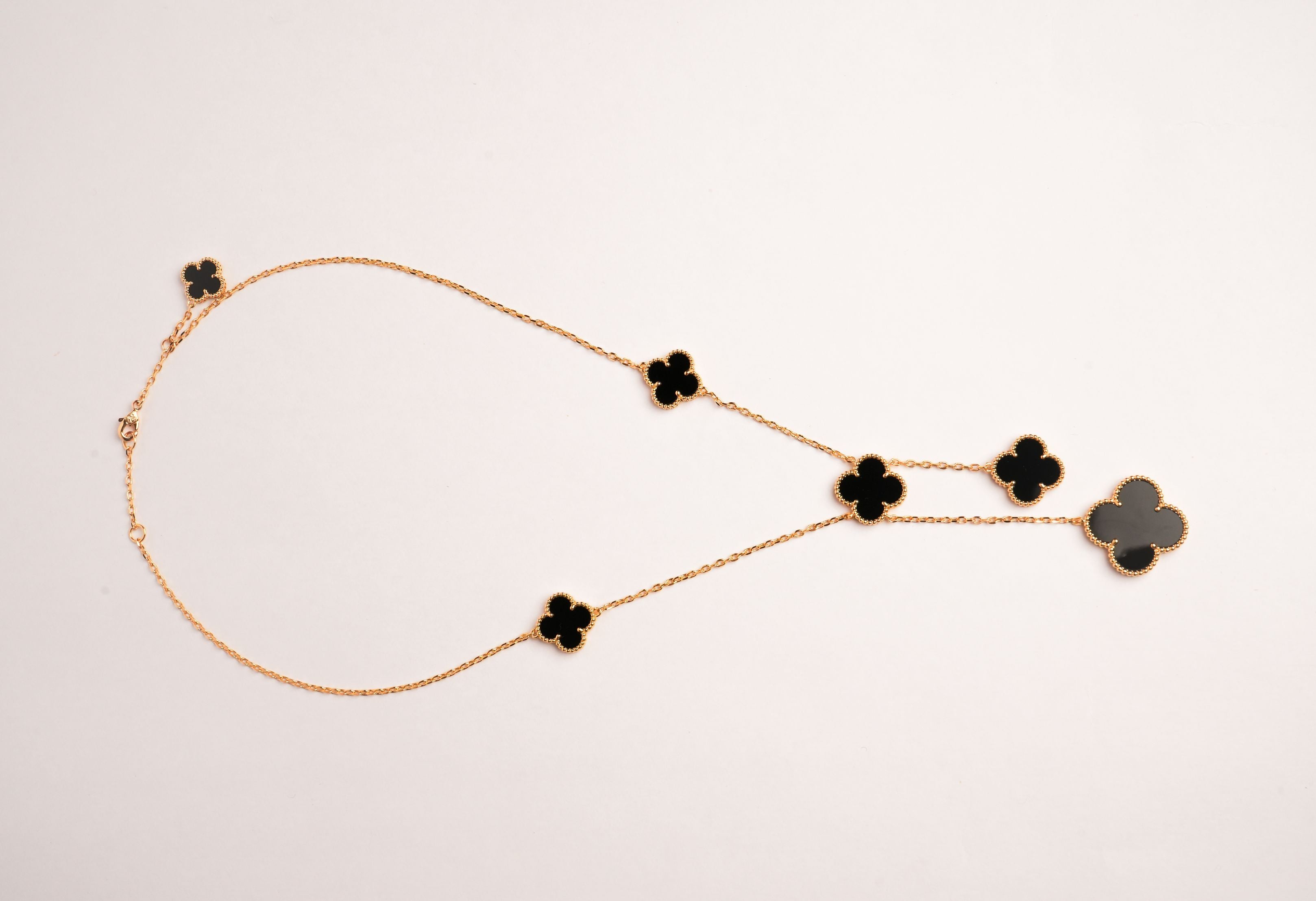 Alphabet VCA 5 Petal Gold Chain in Black | Designer Fashion Necklace