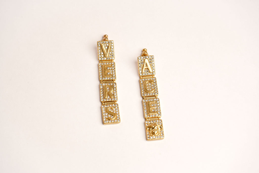Alphabet V Signature Danglers in CZ | Luxury Drop Earrings