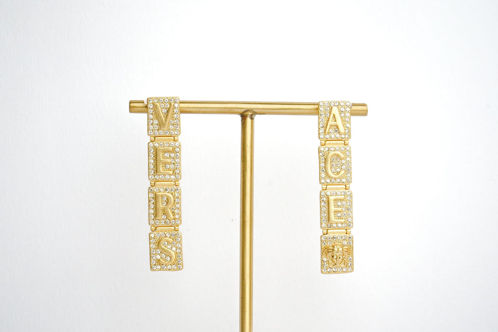 Alphabet V Signature Danglers in CZ | Luxury Drop Earrings