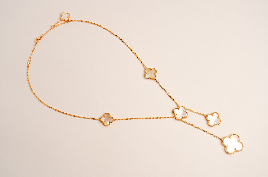 Alphabet VCA 5 Petal Gold Chain in Black | Clover Charm Necklace