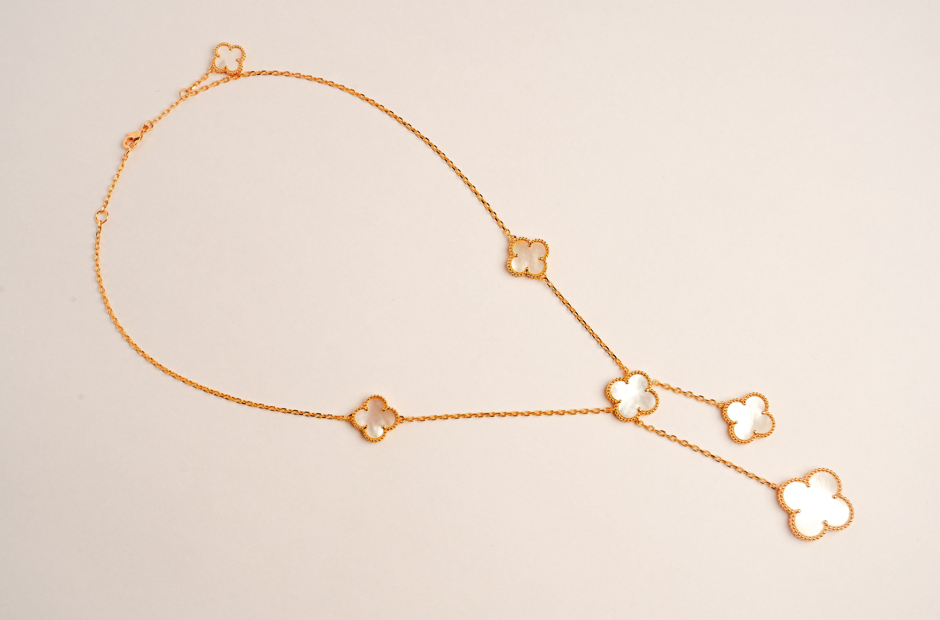 Alphabet VCA 5 Petal Gold Chain in Black | Clover Charm Necklace