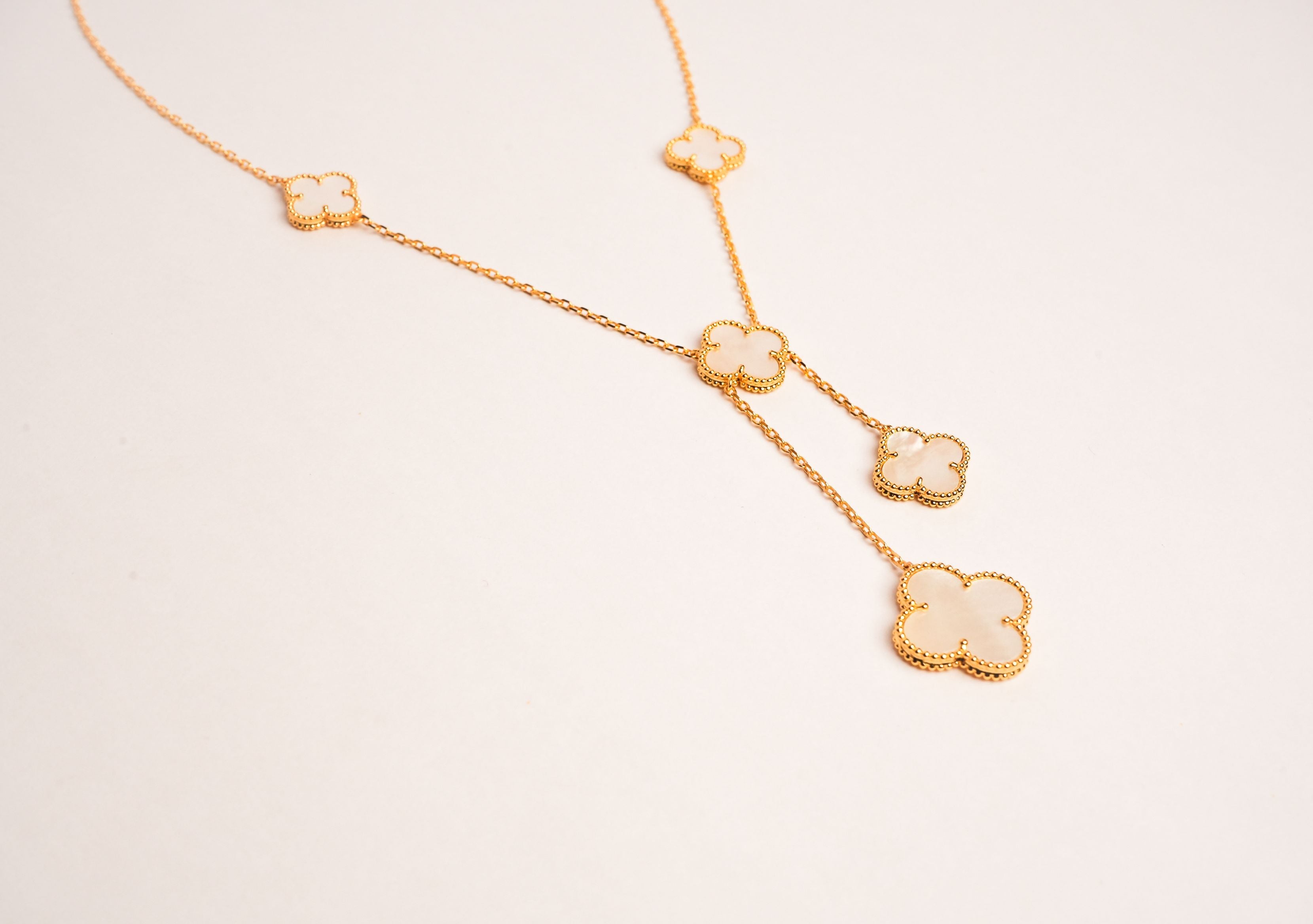 Alphabet VCA 5 Petal Gold Chain in Black | Clover Charm Necklace