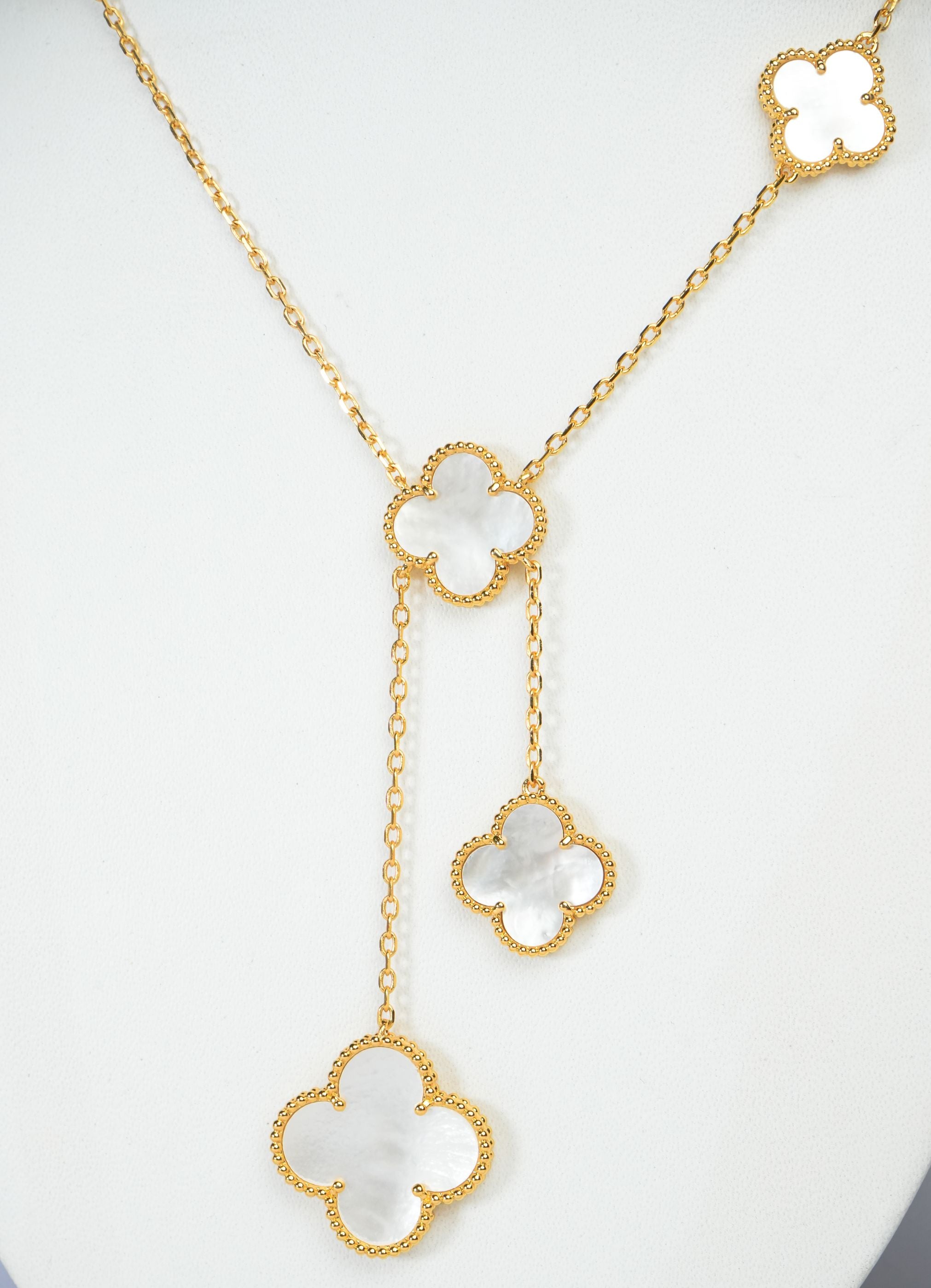 Alphabet VCA 5 Petal Gold Chain in Black | Clover Charm Necklace