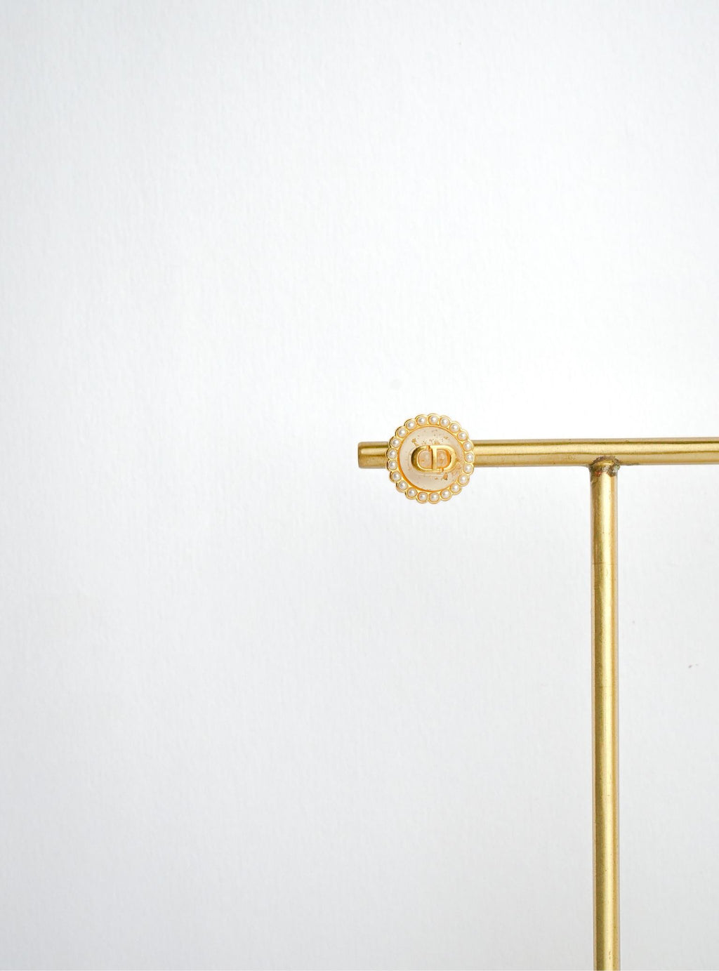 Alphabet CD White Textured Stone Studs with Pearl in Gold | Elegant Earrings