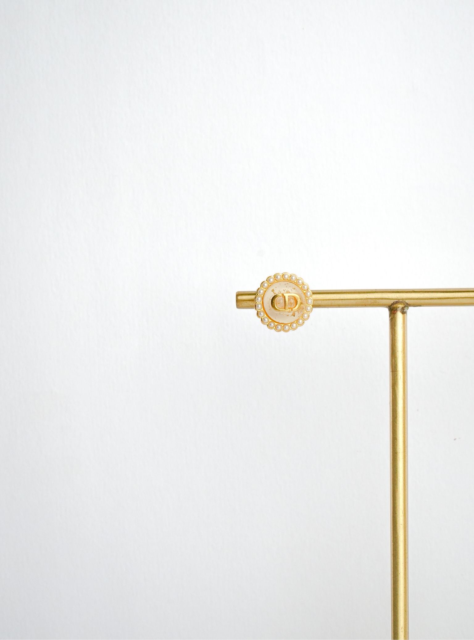 Alphabet CD White Textured Stone Studs with Pearl in Gold | Elegant Earrings