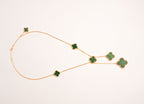 Alphabet VCA 5 Petal Gold Chain in Green Malachite | Luxury Fashion Necklace