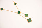Alphabet VCA 5 Petal Gold Chain in Green Malachite | Luxury Fashion Necklace