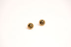 Alphabet CD Black Textured Stone with Pearl in Gold | Designer Studs