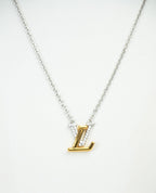 Alphabet L V Platinum Chain with Dual Plated Logo in CZ | Designer Necklace