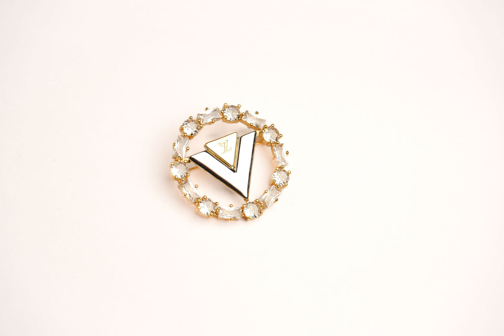 Alphabet L V Gold Plated Brooch with CZ | Luxury Letter Pin Fashion Jewelry