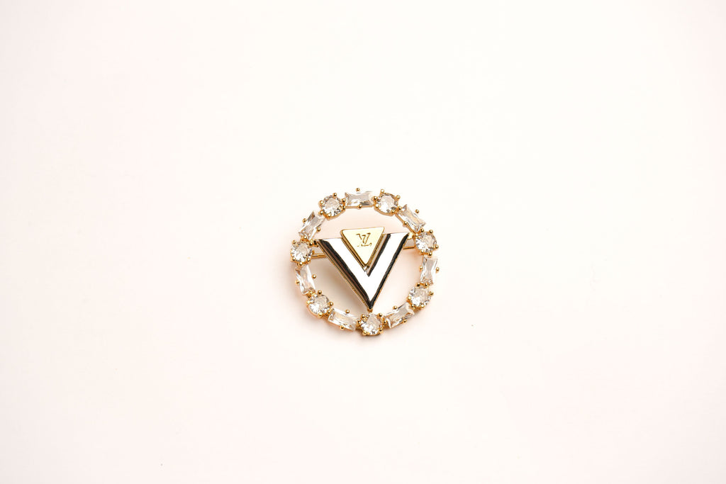 Alphabet L V Gold Plated Brooch with CZ | Luxury Letter Pin Fashion Jewelry