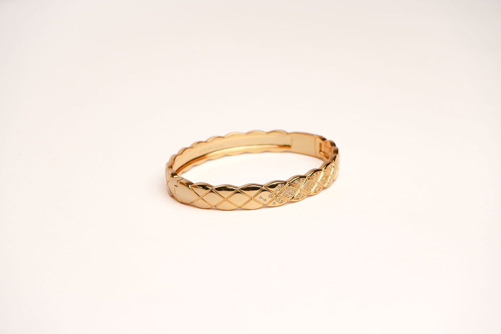 Double C Gold Sleek Bracelet with CZ | Designer Inspired Fashion Bangle