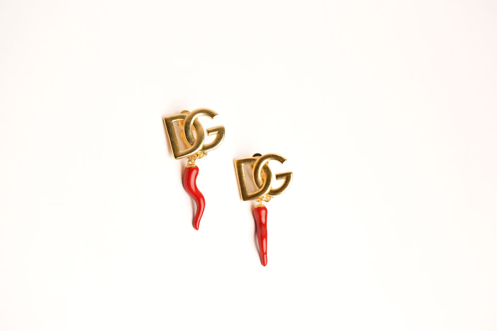 Alphabet DG Red Chilly Studs in Gold | Fun Fashion Earrings