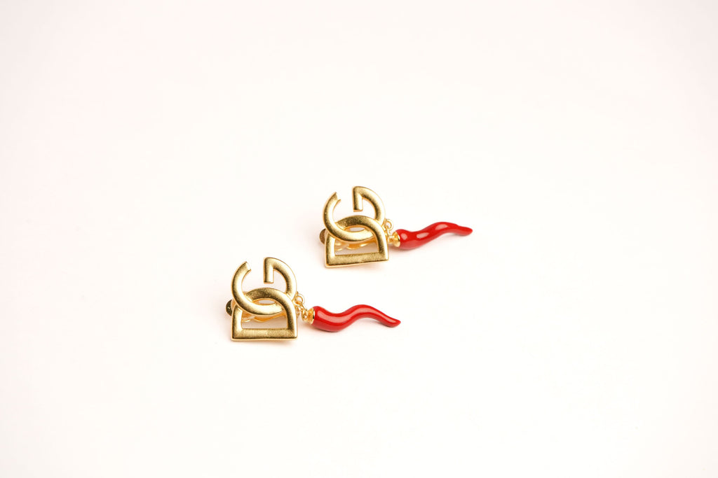 Alphabet DG Red Chilly Studs in Gold | Fun Fashion Earrings