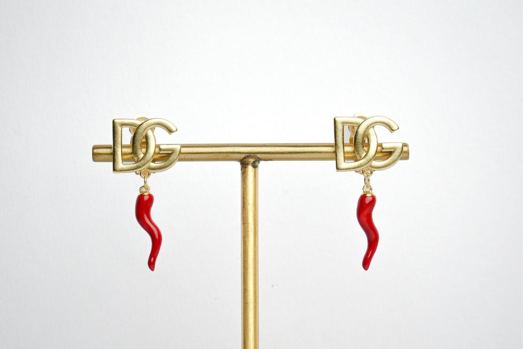 Alphabet DG Red Chilly Studs in Gold | Fun Fashion Earrings