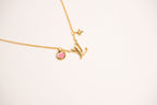 Alphabet L V Sleek Gold Chain with Logo and Pink Heart Motif | Love Necklace