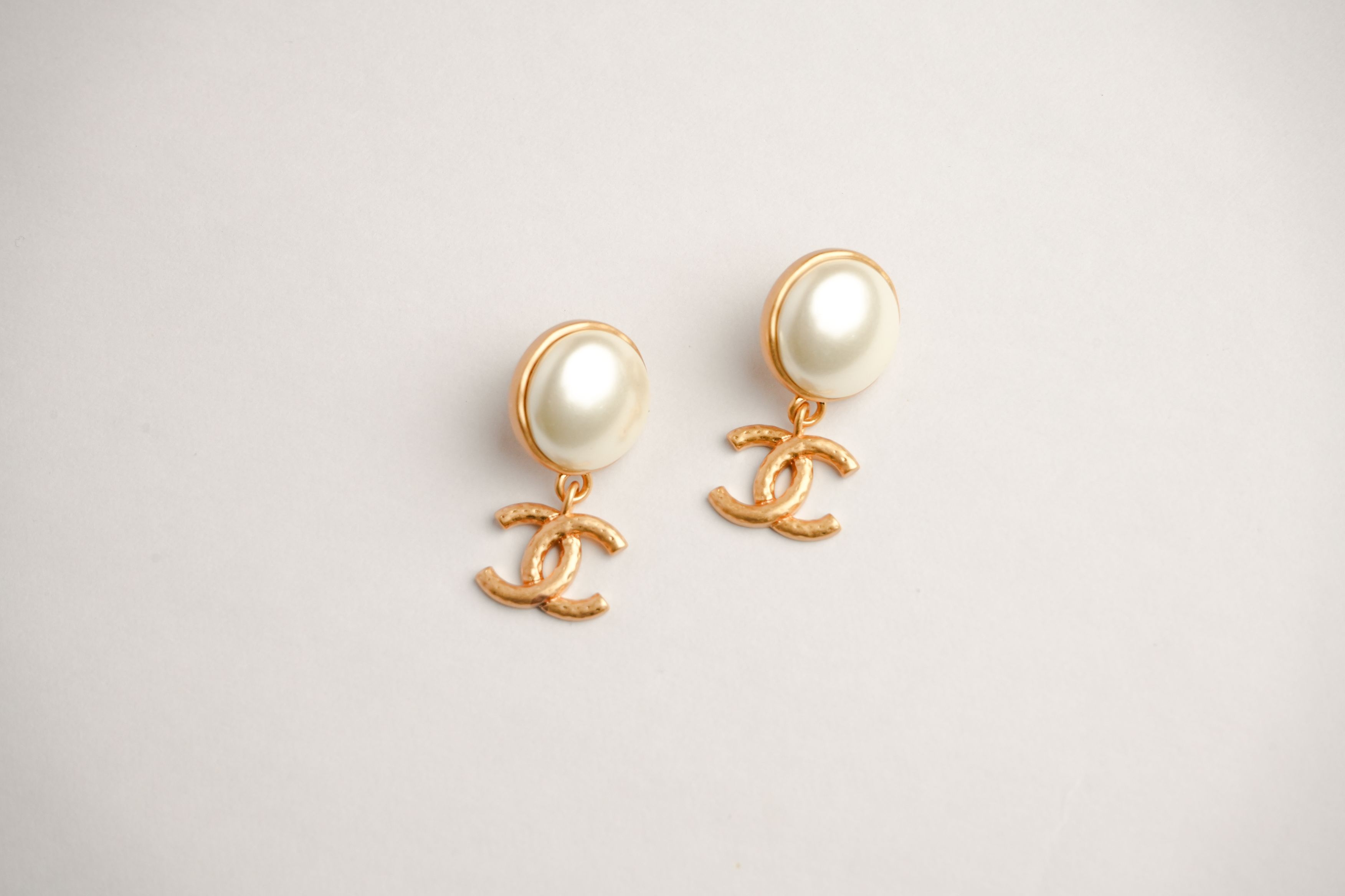 Double C Matt Gold Studs with White Round Pearl | Classic Earrings